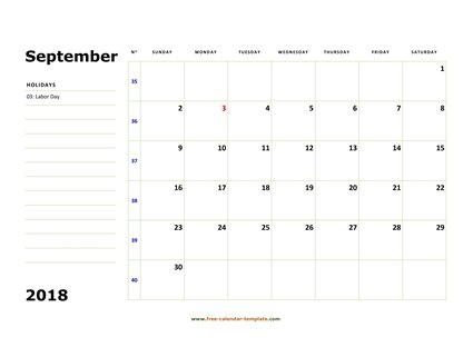 september 2018 calendar boxnotes horizontal