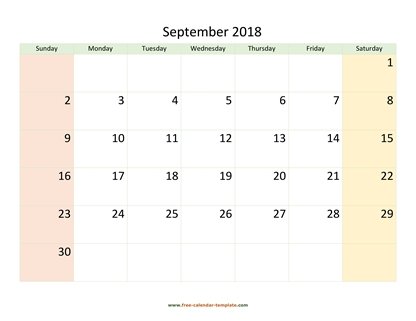 september 2018 calendar colored horizontal