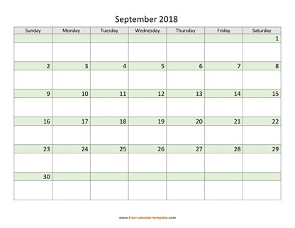 september 2018 calendar daycolored horizontal