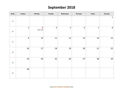 september 2018 calendar holidays horizontal