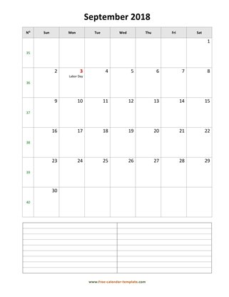 september 2018 calendar notes vertical