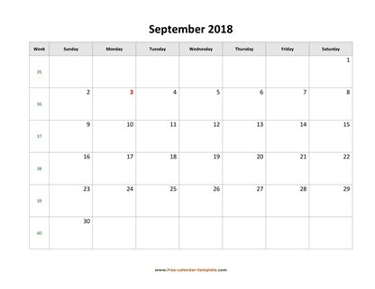 september 2018 calendar simple horizontal
