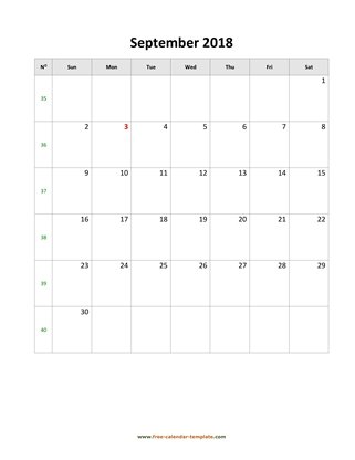 september 2018 calendar simple vertical