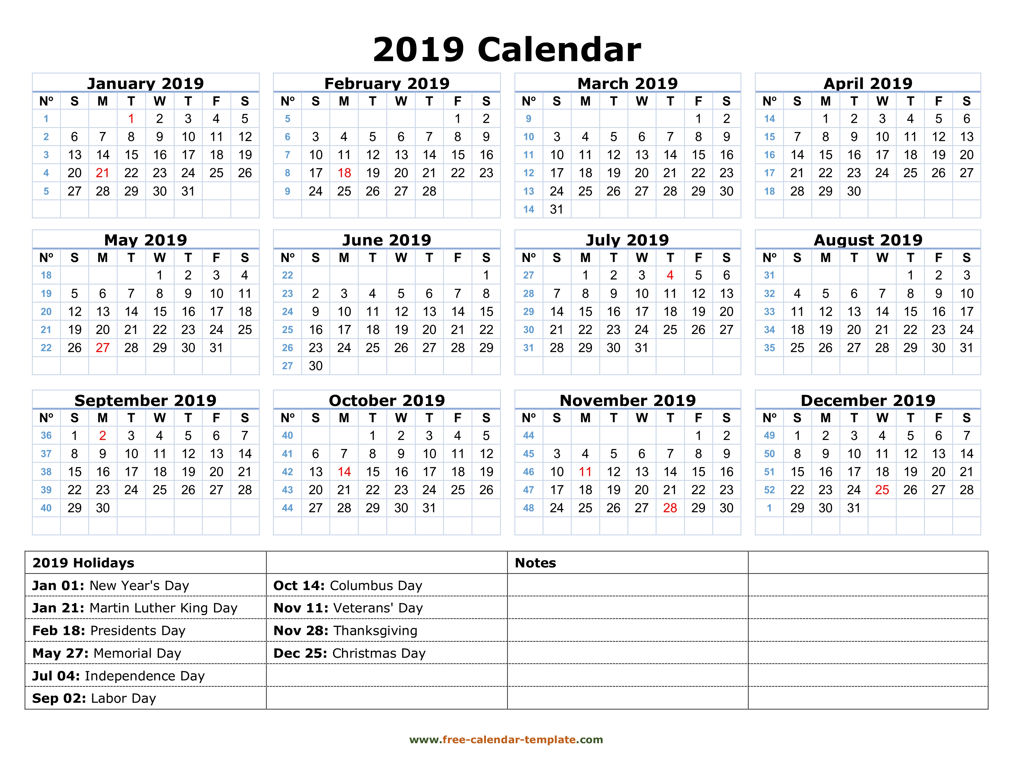 2019-calendar-with-holidays-pdf