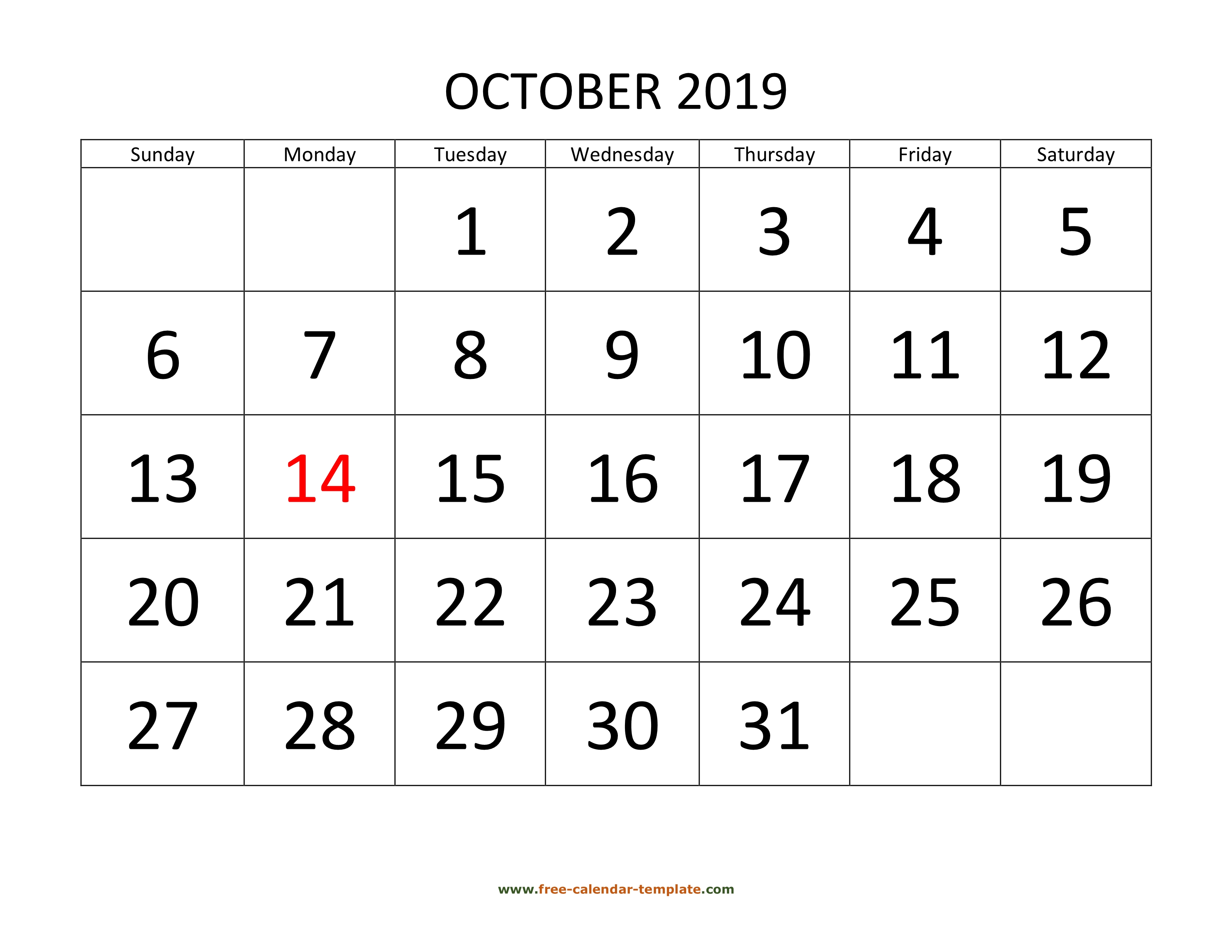 October 2019 Calendar Cute Black And White