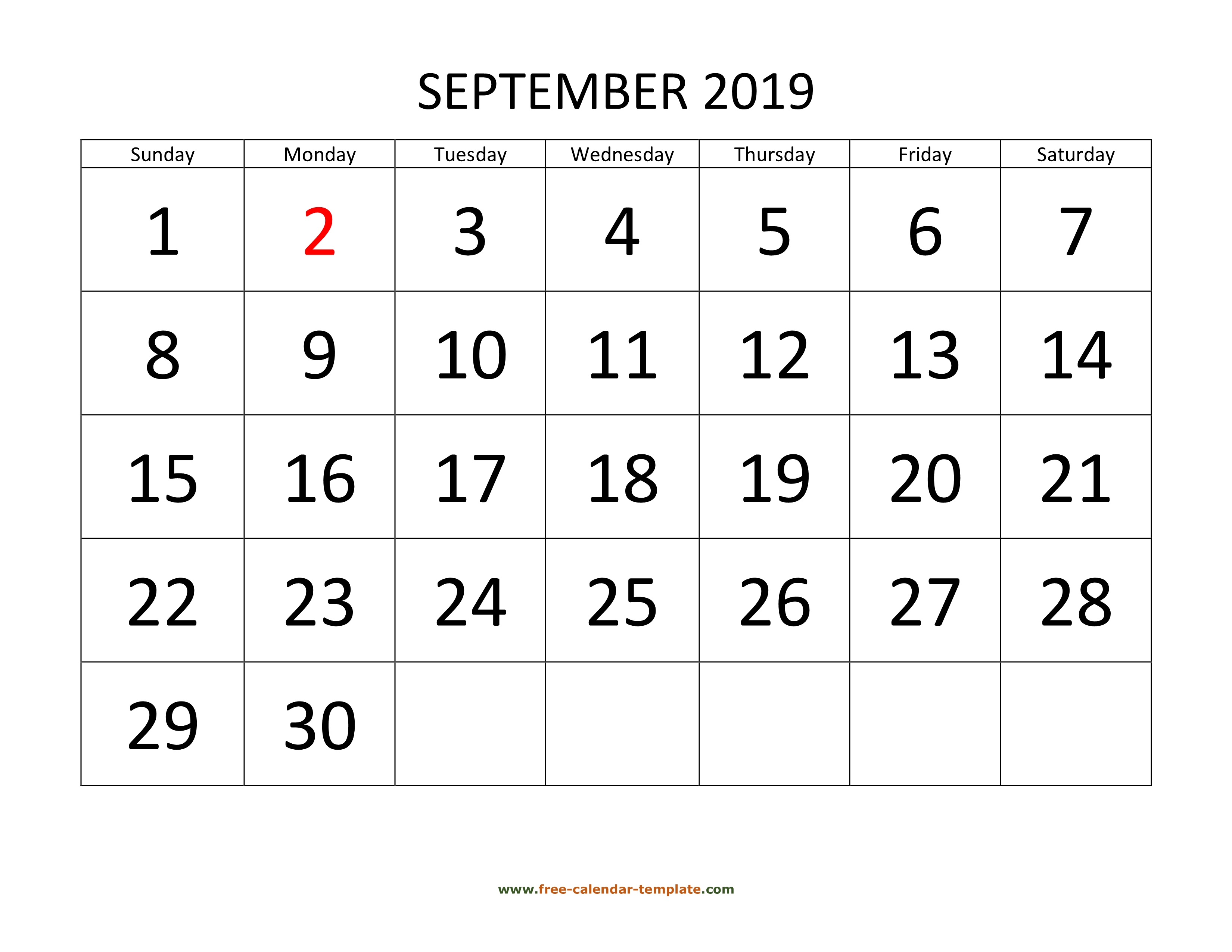 September 2019 Calendar Template