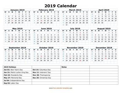 Printable Yearly Calendar 2019 | Free-calendar-template.com