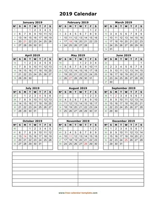 2019 calendar notes vertical