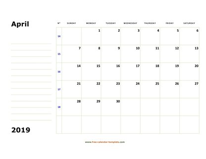 april 2019 calendar boxnotes horizontal