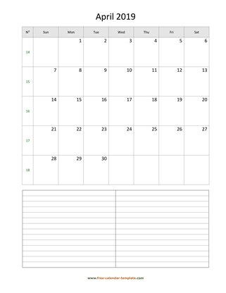april 2019 calendar notes vertical
