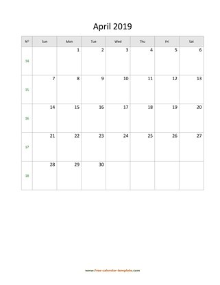 april 2019 calendar simple vertical