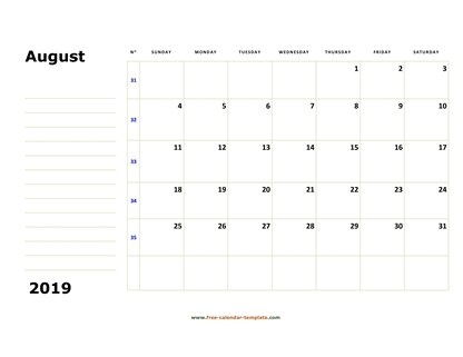 august 2019 calendar boxnotes horizontal