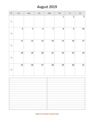 august 2019 calendar notes vertical