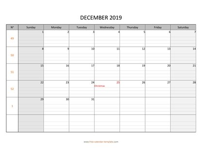 december 2019 calendar daygrid horizontal