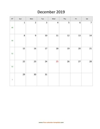 december 2019 calendar simple vertical