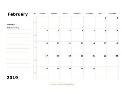 february 2019 calendar boxnotes horizontal