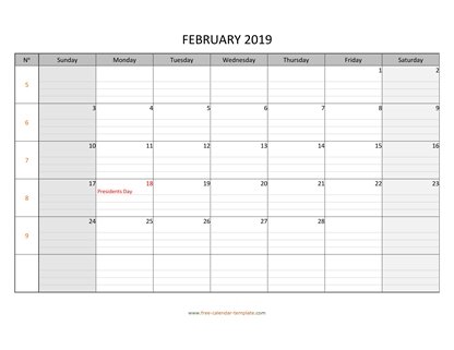 february 2019 calendar daygrid horizontal
