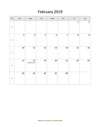 february 2019 calendar holidays vertical
