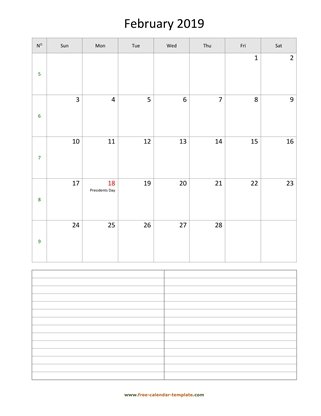 february 2019 calendar notes vertical