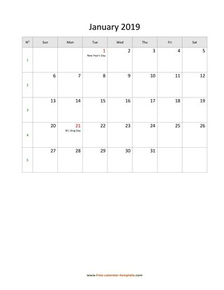 january 2019 calendar holidays vertical
