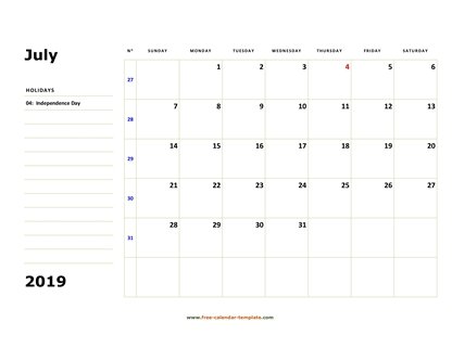 july 2019 calendar boxnotes horizontal