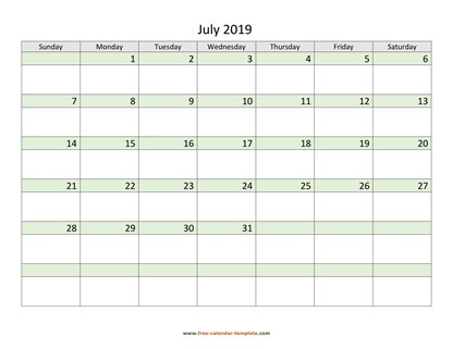 july 2019 calendar daycolored horizontal
