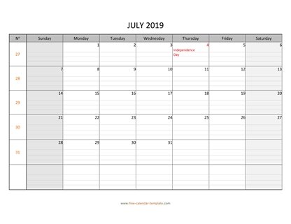 july 2019 calendar daygrid horizontal