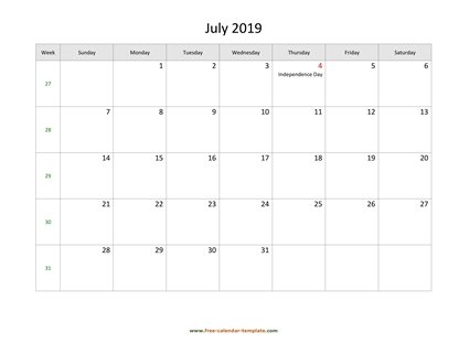 july 2019 calendar holidays horizontal
