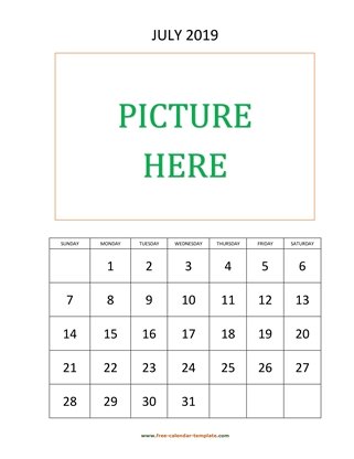 july 2019 calendar picture vertical