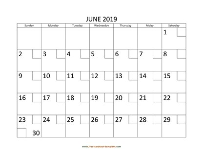 june 2019 calendar checkboxes horizontal