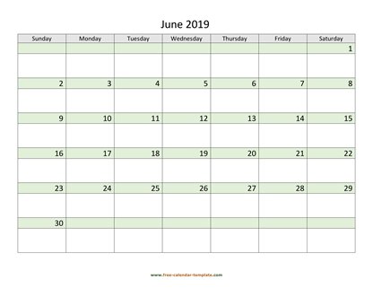 june 2019 calendar daycolored horizontal