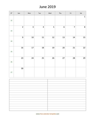 june 2019 calendar notes vertical