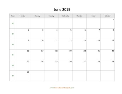 june 2019 calendar simple horizontal