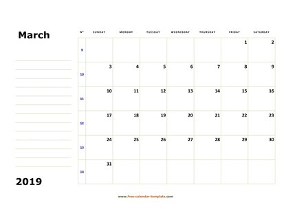 march 2019 calendar boxnotes horizontal