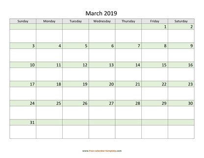 march 2019 calendar daycolored horizontal