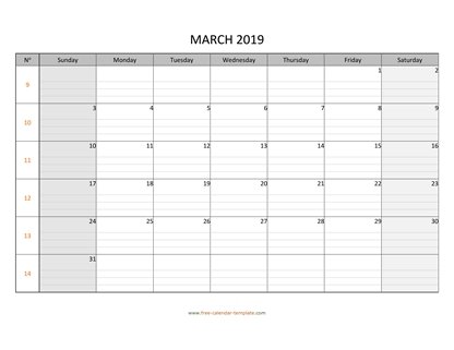 march 2019 calendar daygrid horizontal