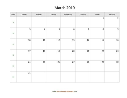 march 2019 calendar holidays horizontal