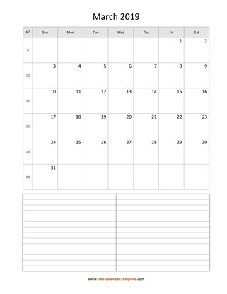 march 2019 calendar notes vertical