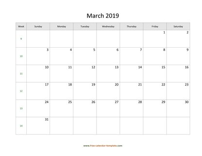 march 2019 calendar simple horizontal