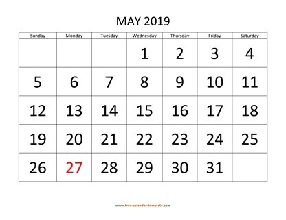 may 2019 calendar bigfont horizontal