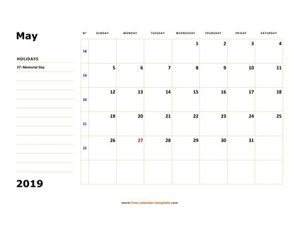 may 2019 calendar boxnotes horizontal