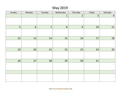 may 2019 calendar daycolored horizontal