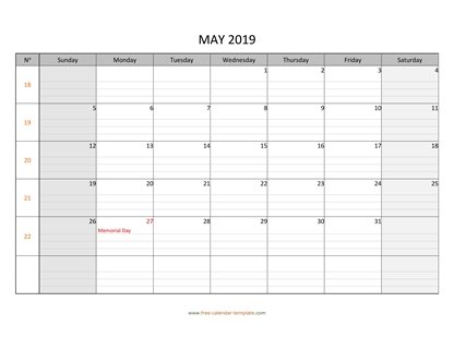 may 2019 calendar daygrid horizontal