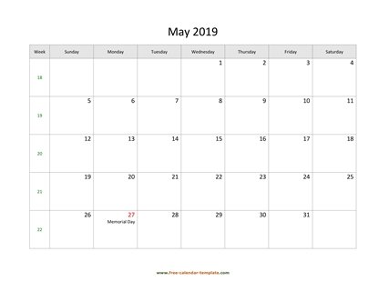 may 2019 calendar holidays horizontal