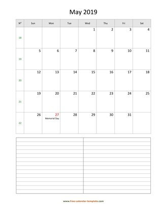may 2019 calendar notes vertical