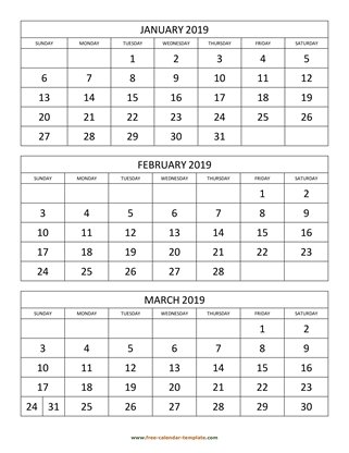 2019 Blank Calendar Template from www.free-calendar-template.com