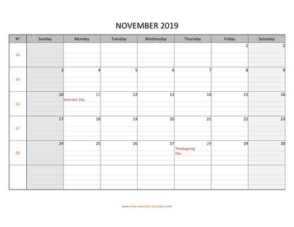 november 2019 calendar daygrid horizontal