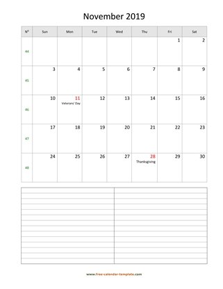 november 2019 calendar notes vertical
