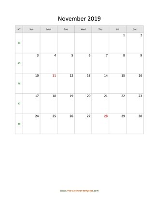 november 2019 calendar simple vertical