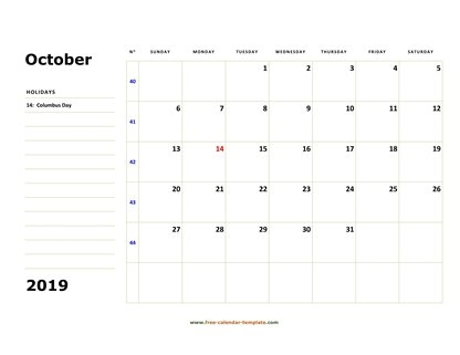 october 2019 calendar boxnotes horizontal